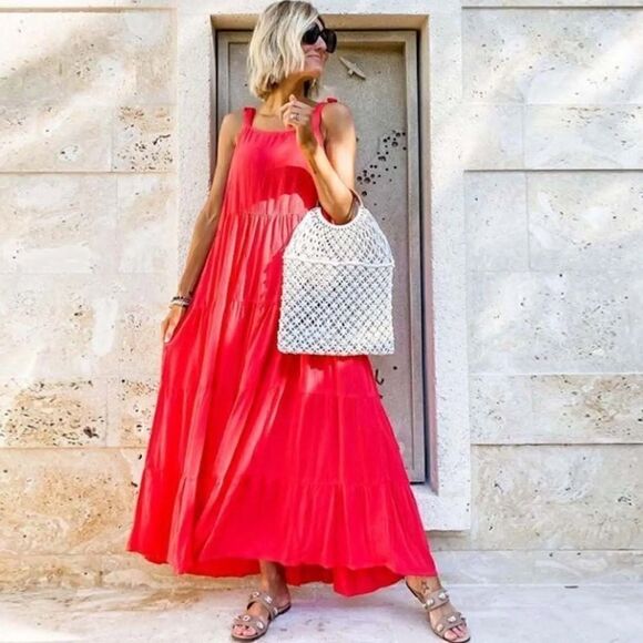 Mud Pie | Mimi Tiered Coral Maxi Dress NWT | S - Picture 4 of 12